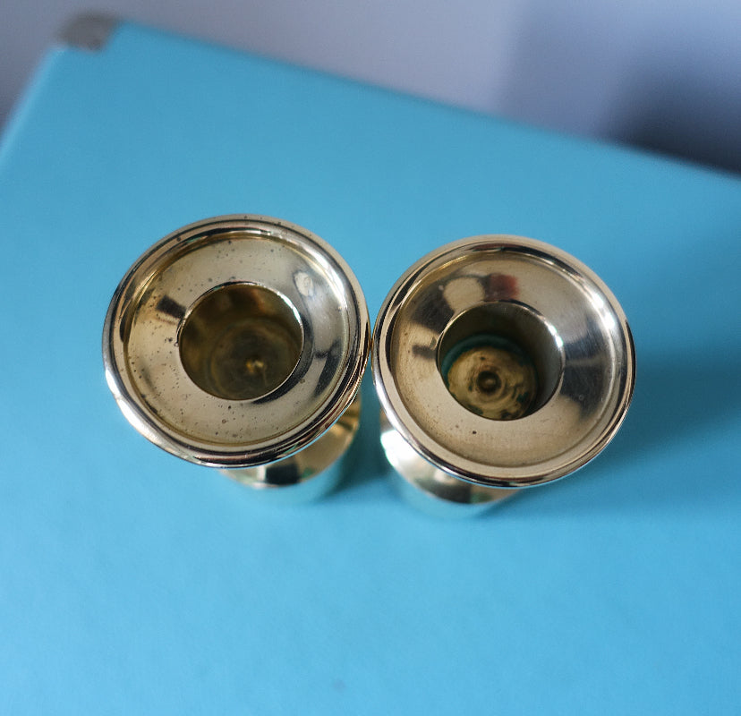 Pair of short Danish brass candle holders