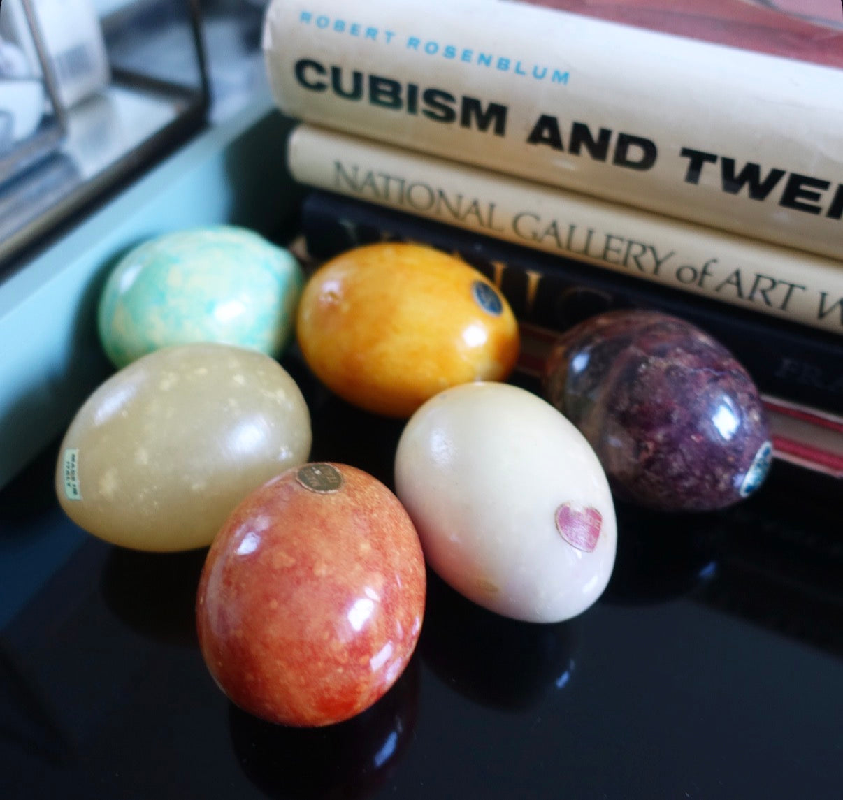 Set of six Italian stone eggs