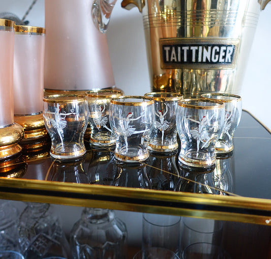 Set of six ballet dancer shot glasses