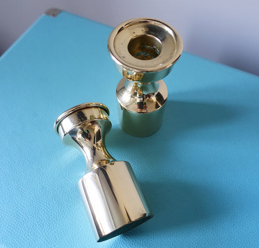 Pair of short Danish brass candle holders