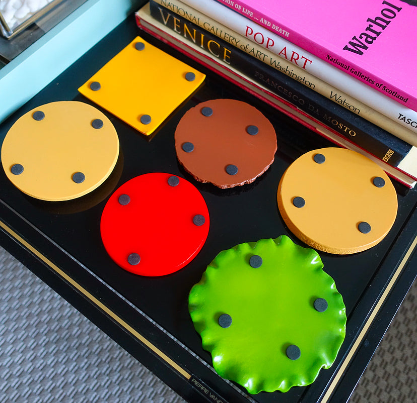 Retro burger coaster set