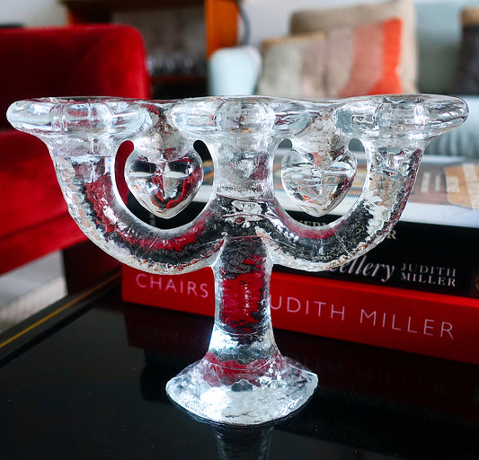 Double heart Swedish glass candelabra
