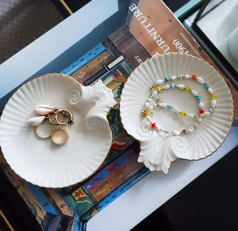 Pair of scallop shell dishes