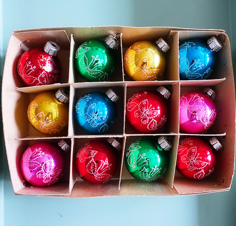 Set of 12 vintage glass baubles