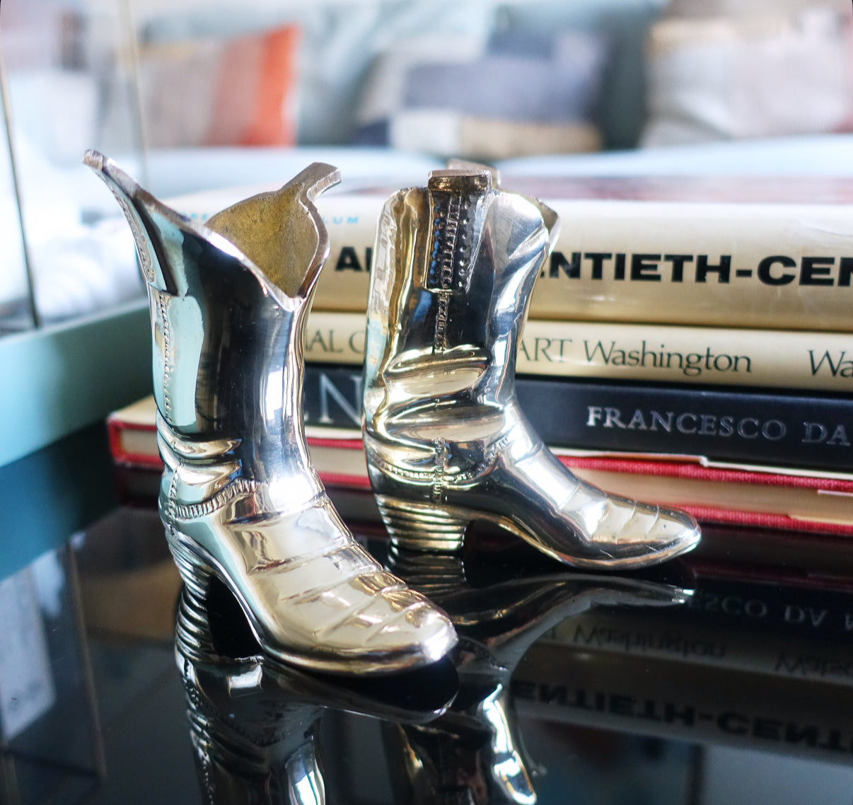 Miniature brass cowboy boots
