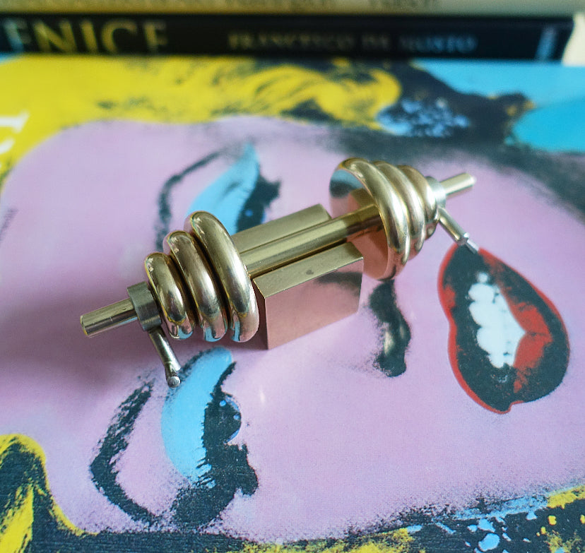 Rare brass barbell paperweight