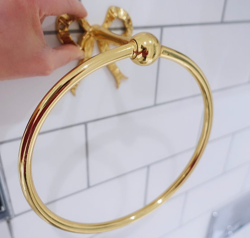 Hollywood regency brass bow towel ring