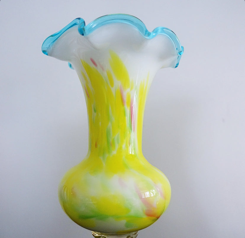 Yellow splatter glass vase