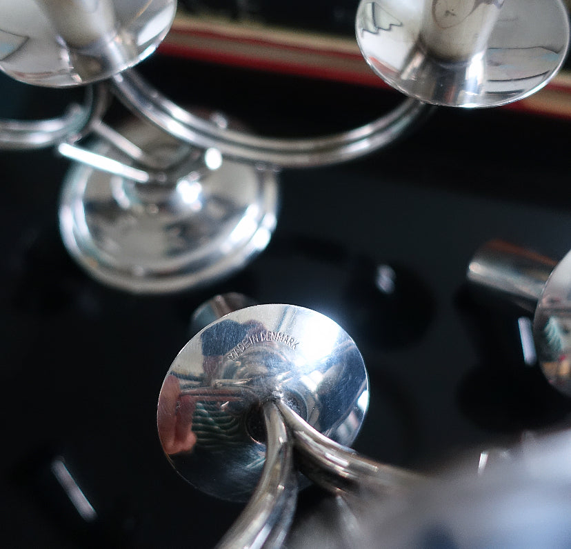 Pair of Danish silver plated candelabra
