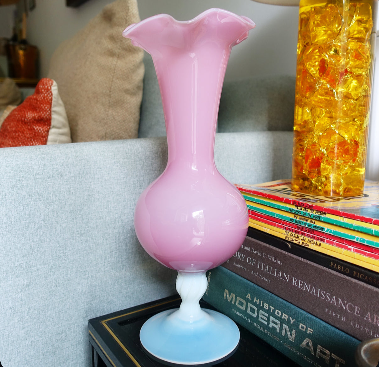 XL pink opaline glass vase