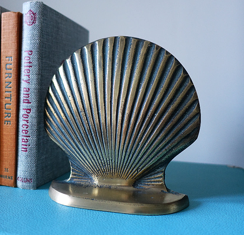 Pair of brass scallop shell bookends