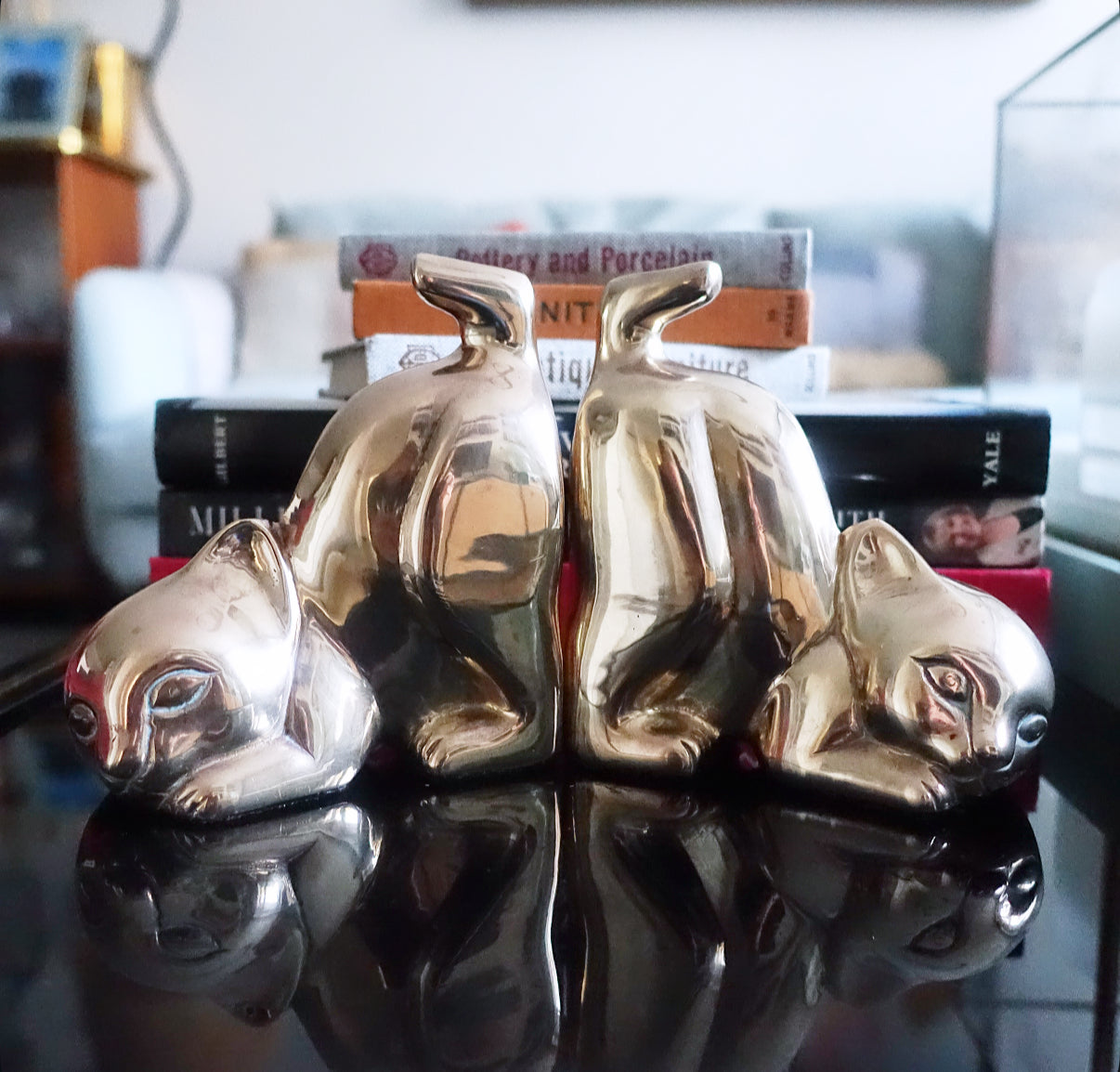 Brass kitten bookends
