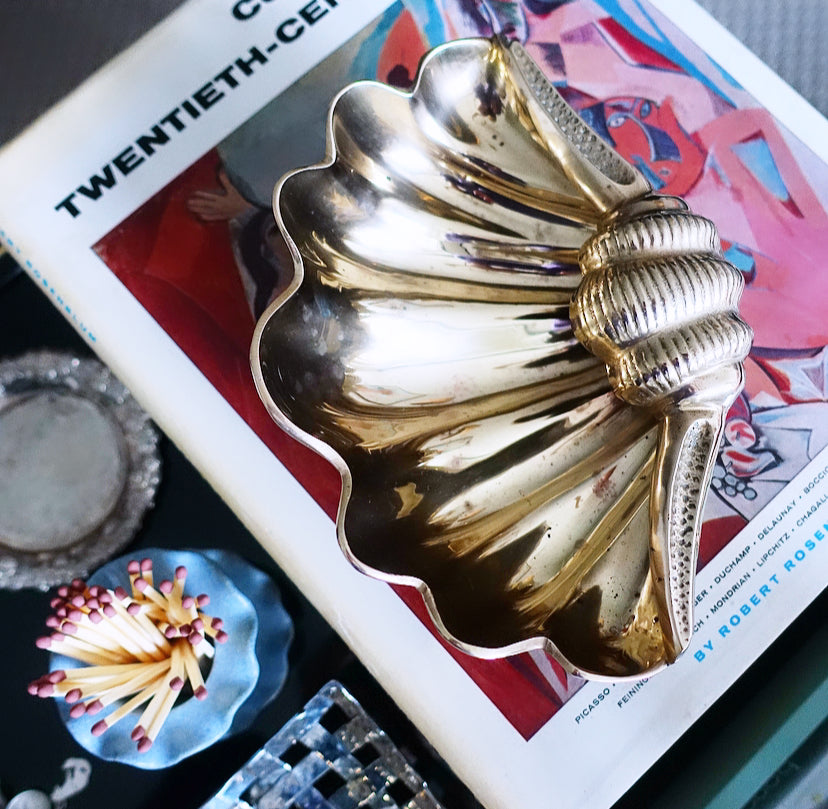 Large Hollywood Regency brass shell dish