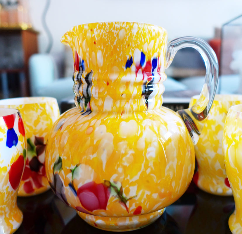 Splatter glass jug & glasses set