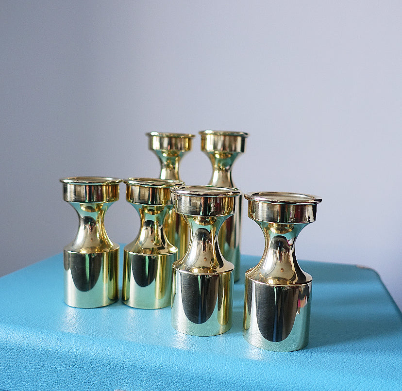 Pair of short Danish brass candle holders