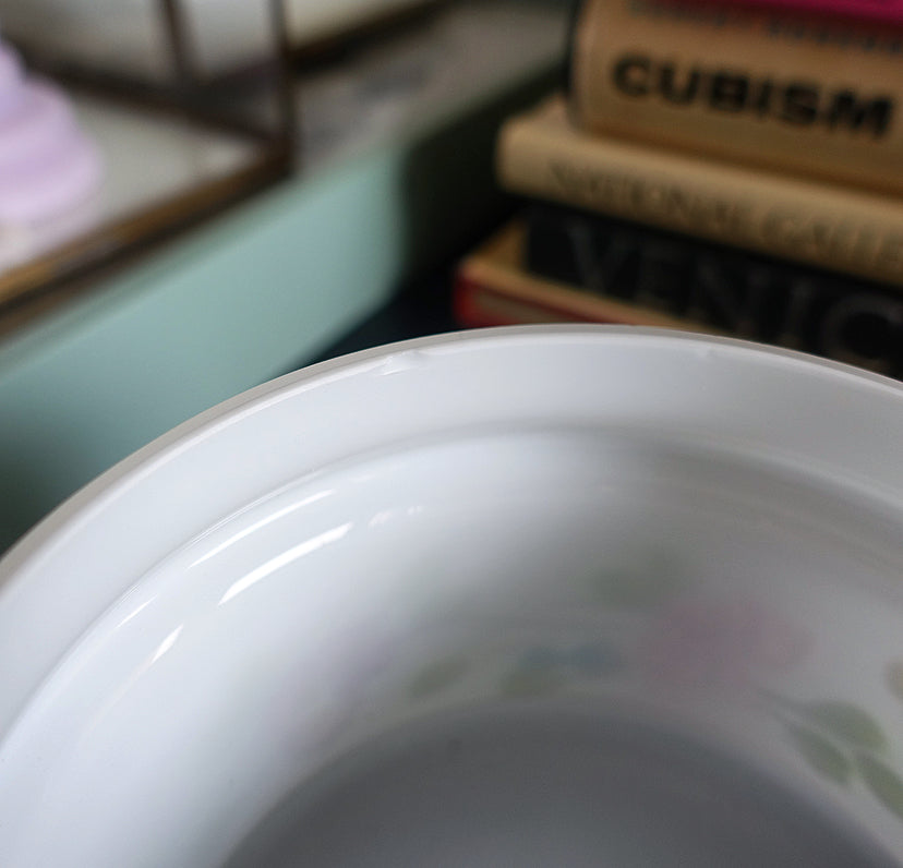 Opaline glass vanity jar with hand painted enamel floral detailing