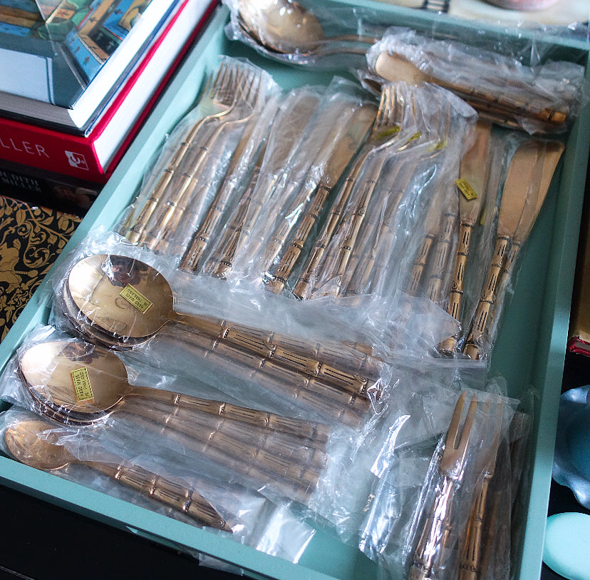 56 piece Thai bronze bamboo cutlery set