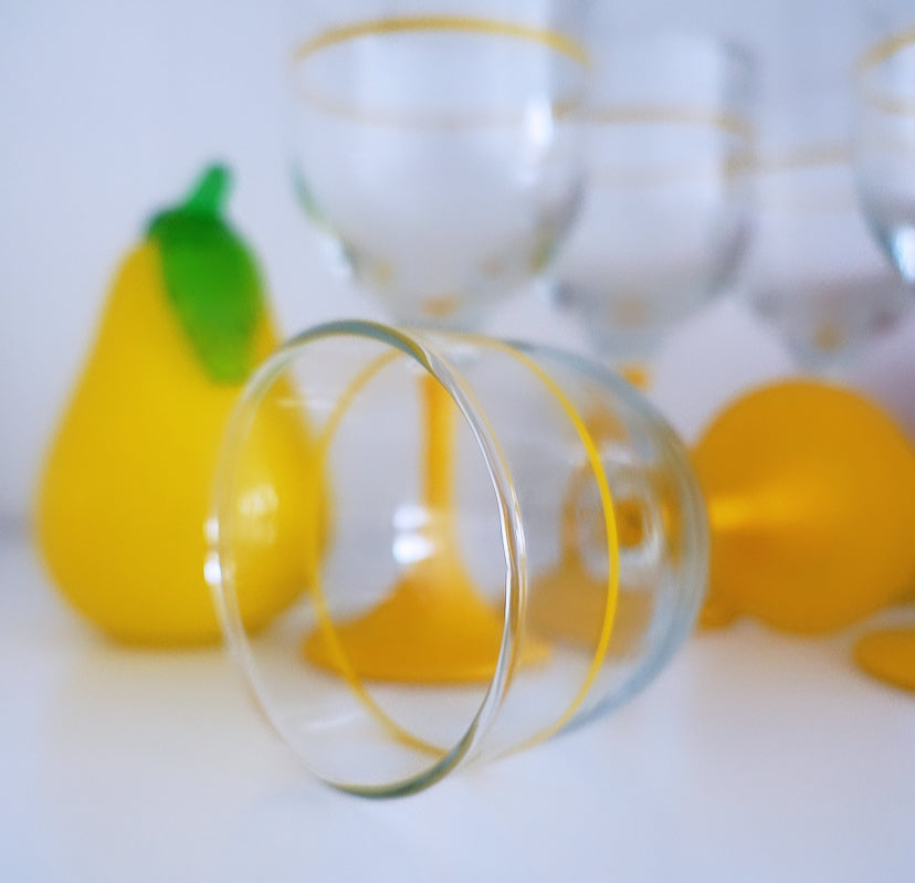Set of six retro yellow wine glasses