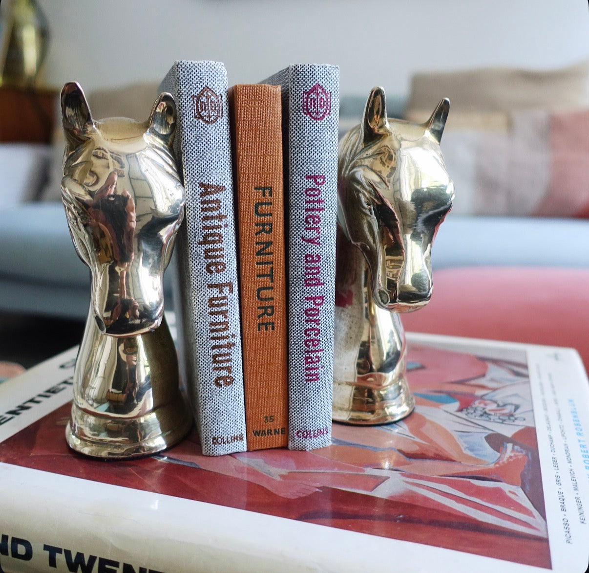 Pair of brass horse bookends