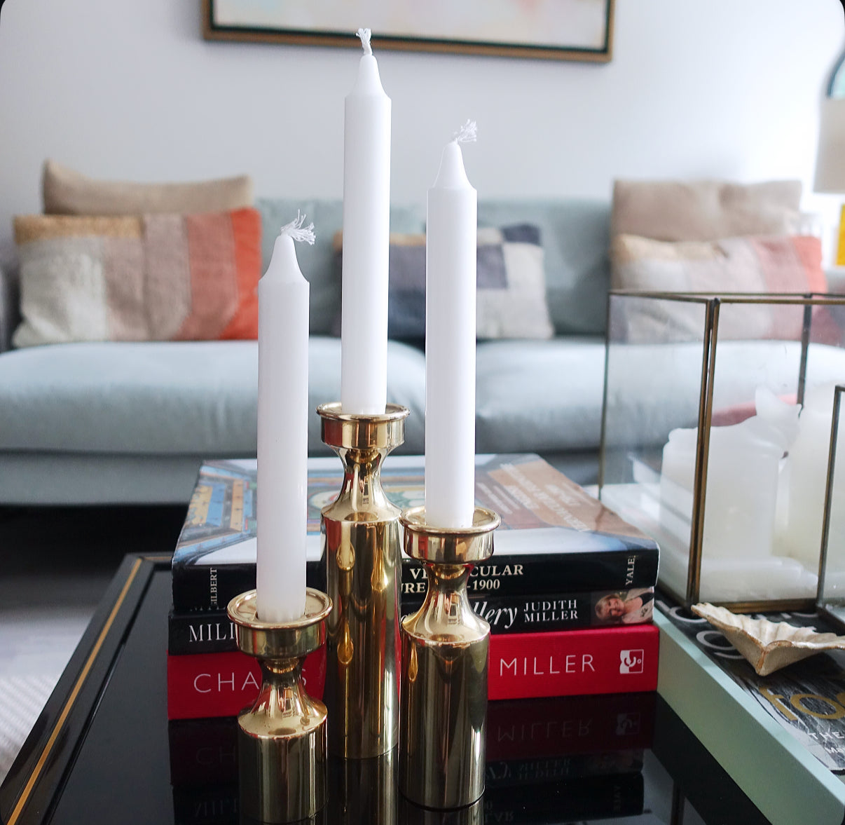 Set of three Danish brass candle holders