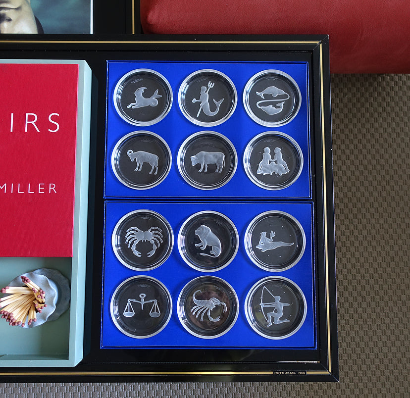 Set of 12 Val Saint Lambert zodiac coasters
