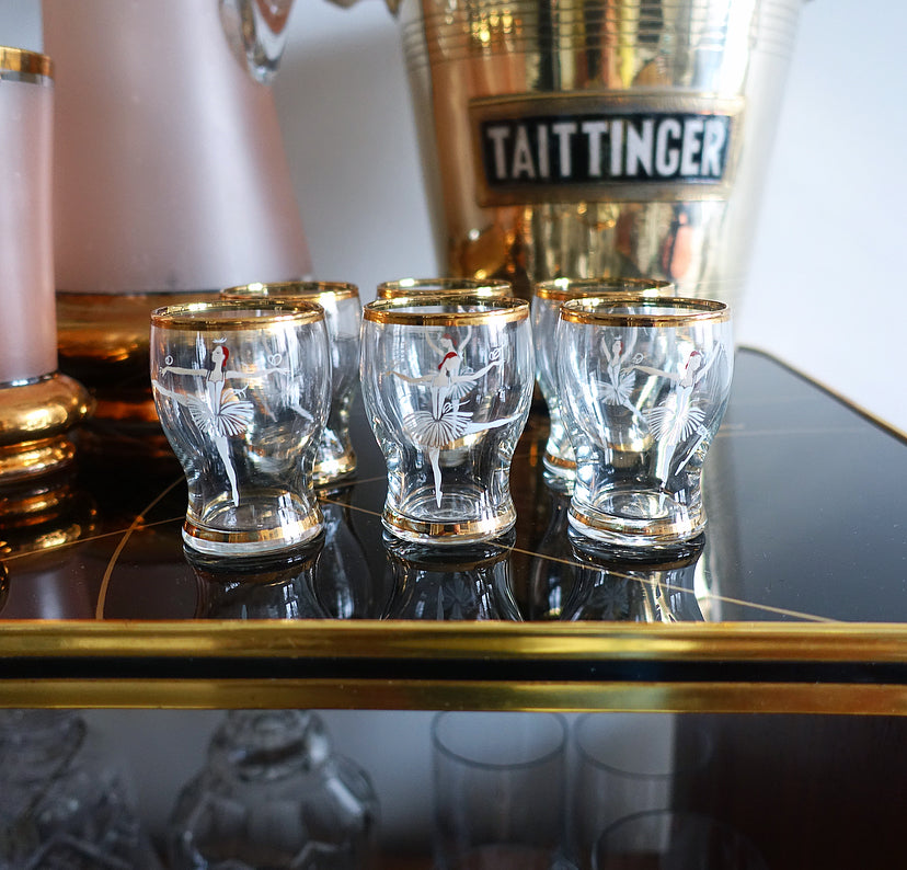 Set of six ballet dancer shot glasses