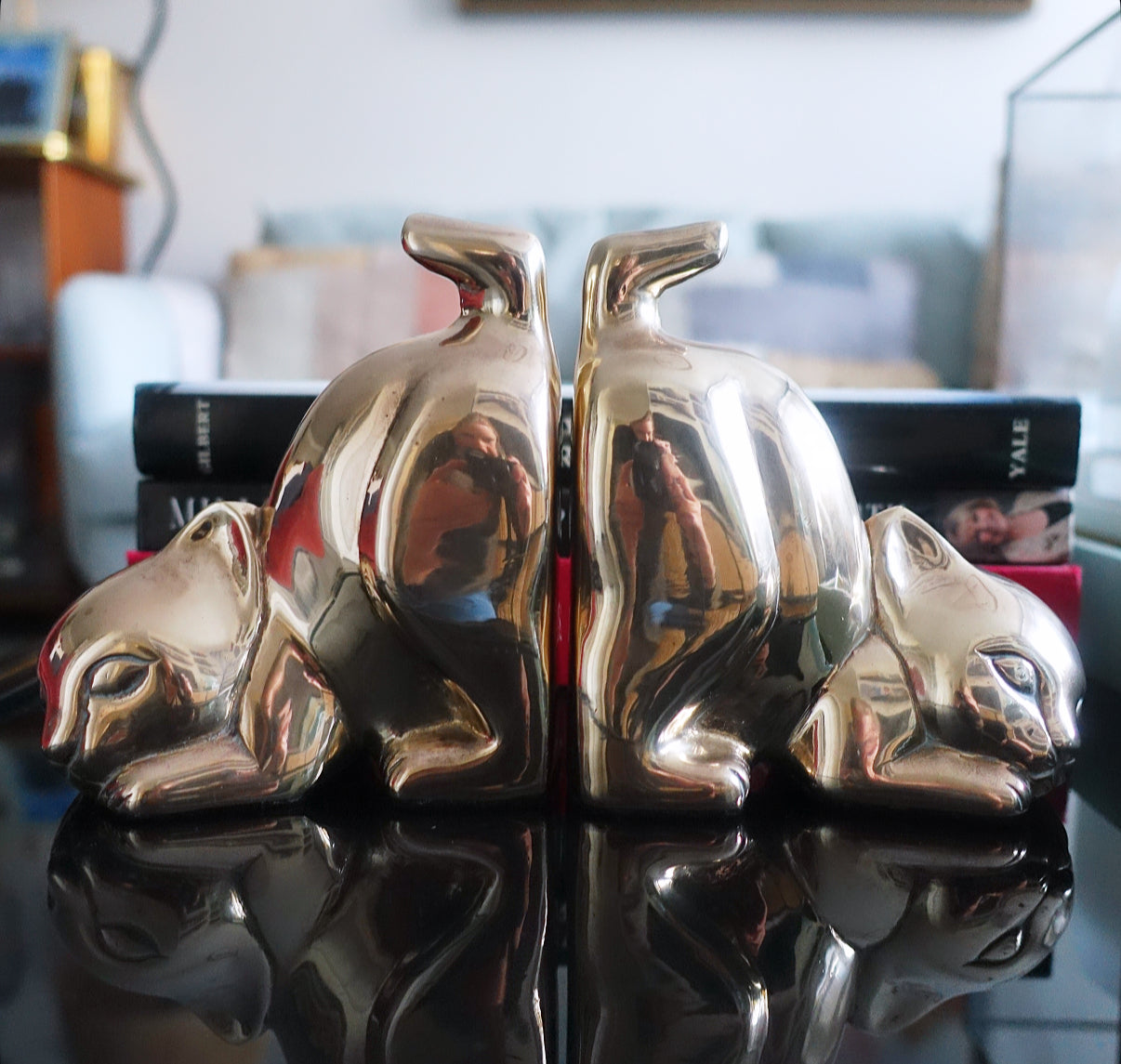 Brass kitten bookends