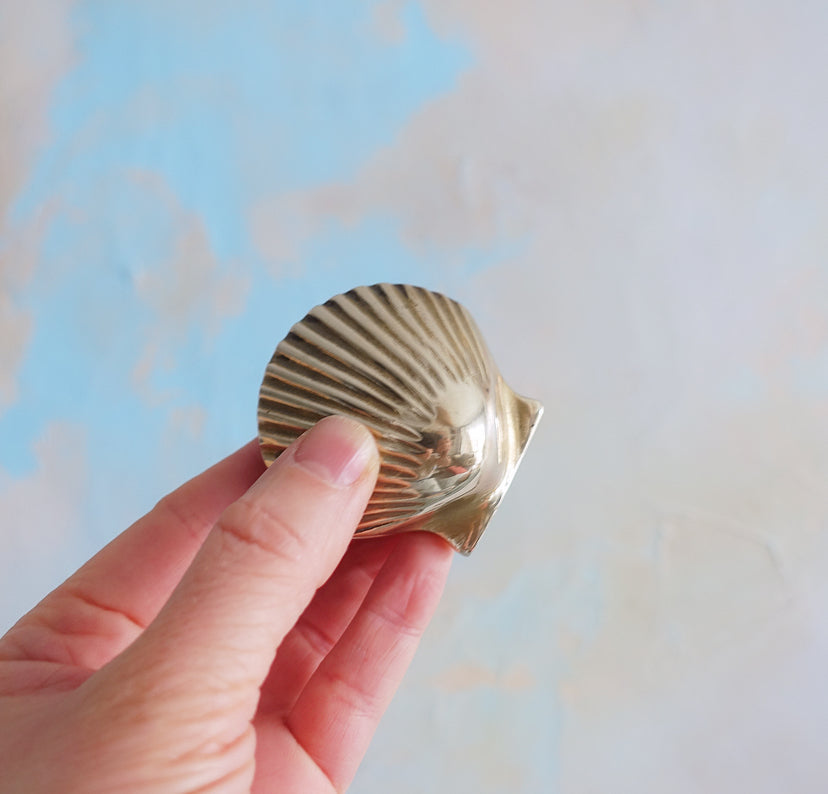Small brass clam shell paperweight