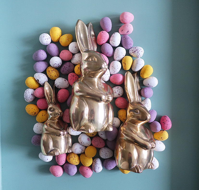 Set of three brass bunny rabbits