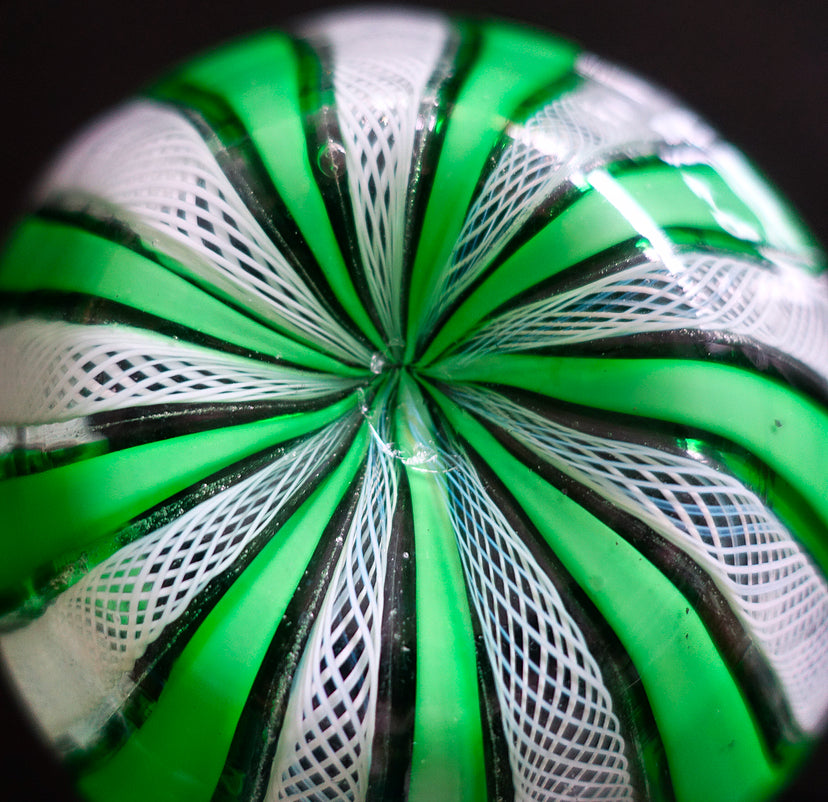 Green & white Zanfirico Murano glass trinket dish