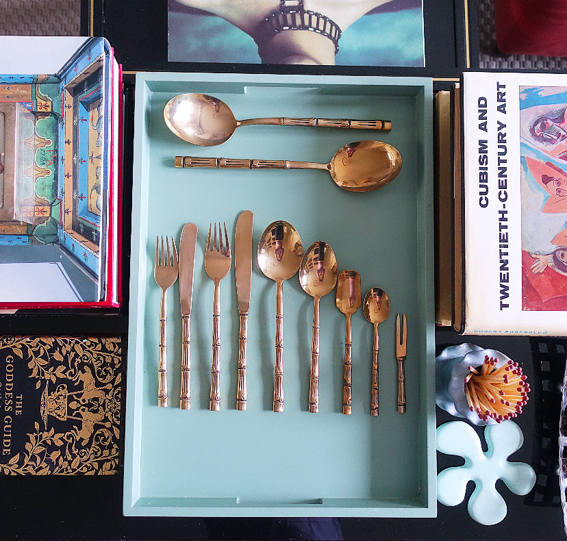56 piece Thai bronze bamboo cutlery set