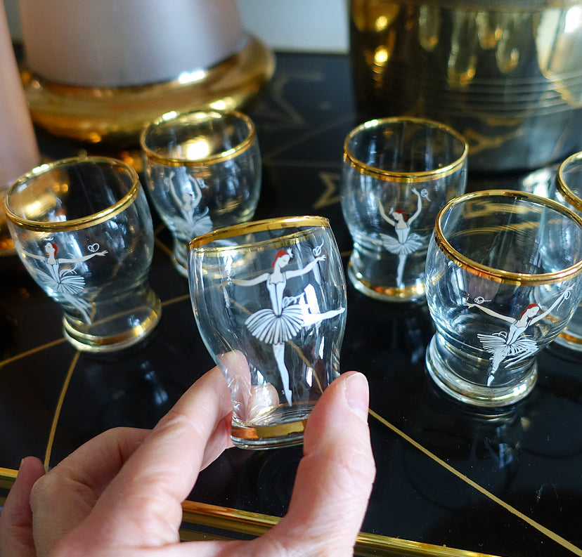 Set of six ballet dancer shot glasses