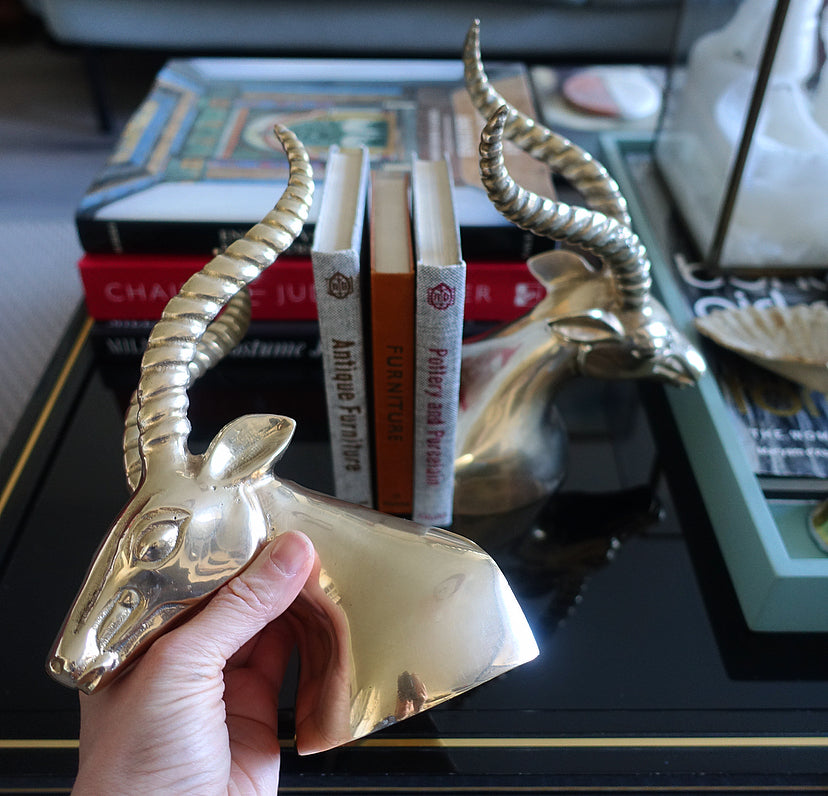 Pair of brass gazelle bookends