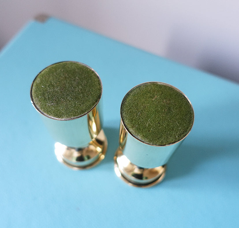 Pair of short Danish brass candle holders