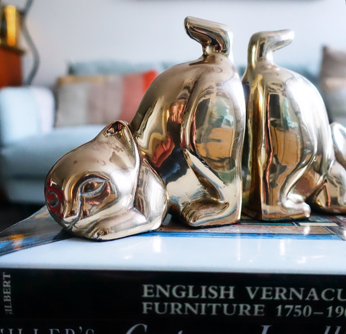 Brass kitten bookends
