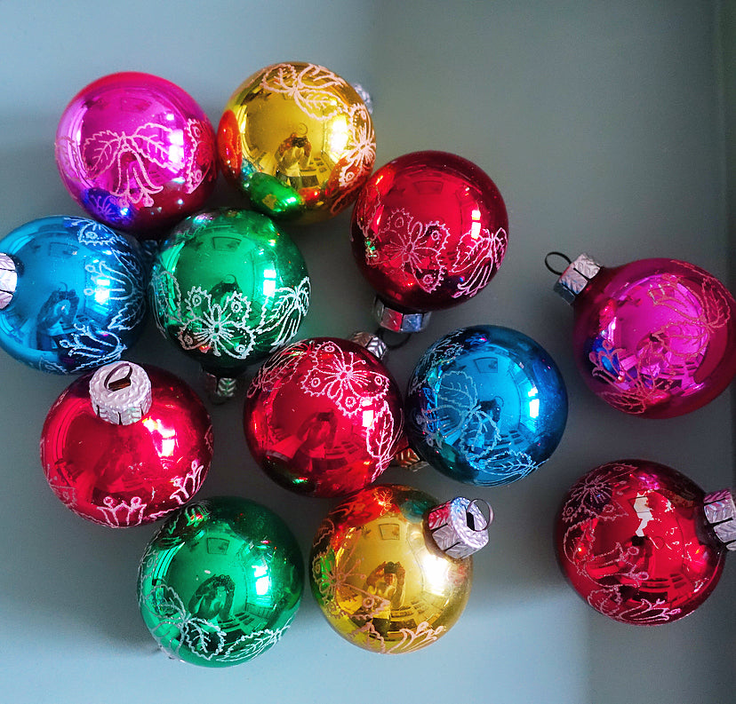 Set of 12 vintage glass baubles