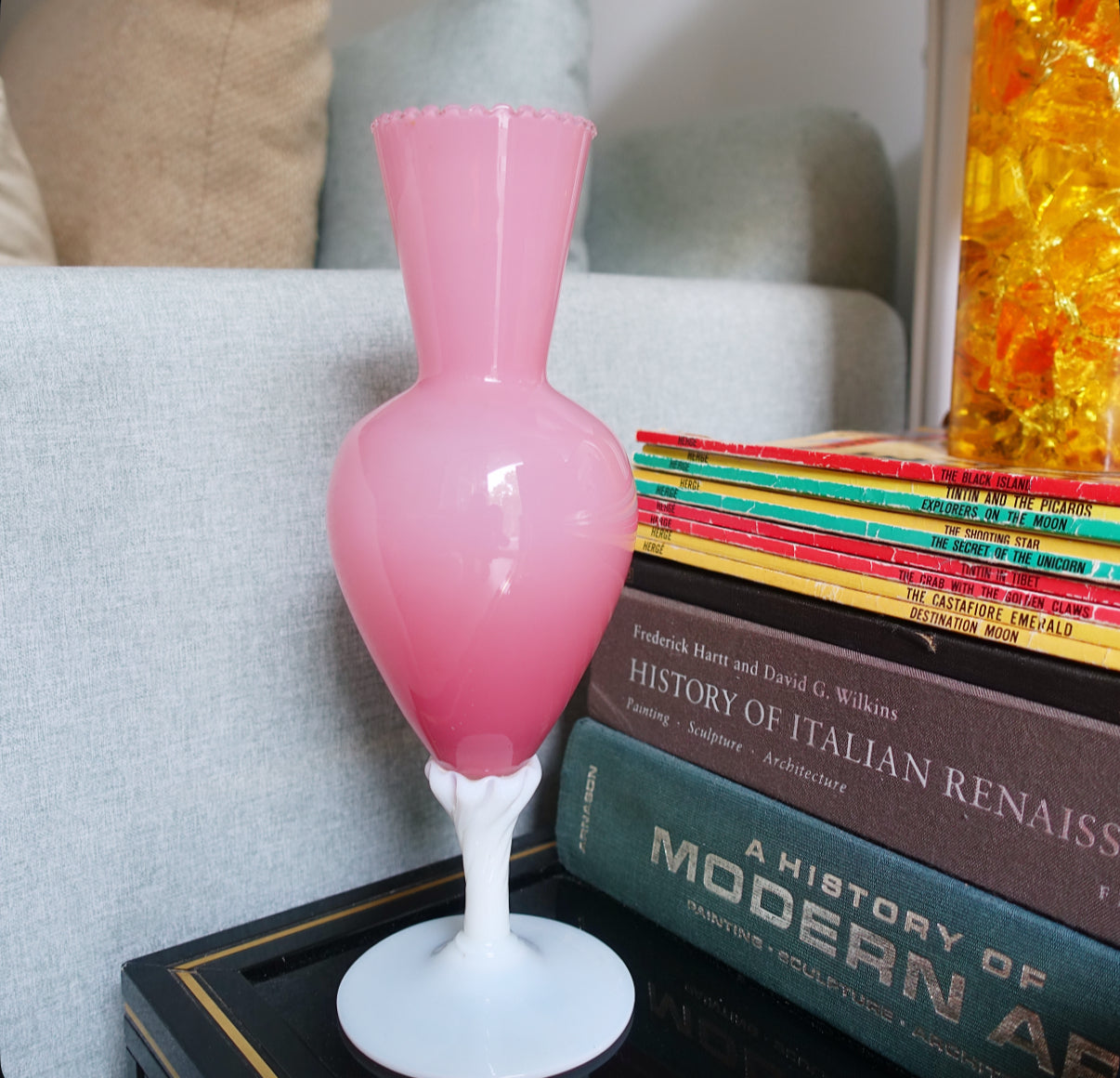 Baby pink opaline glass vase