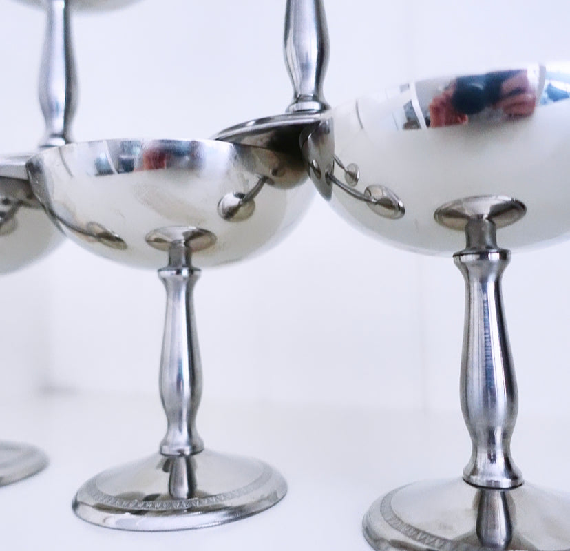 Set of six Italian stainless steel coupes & spoons