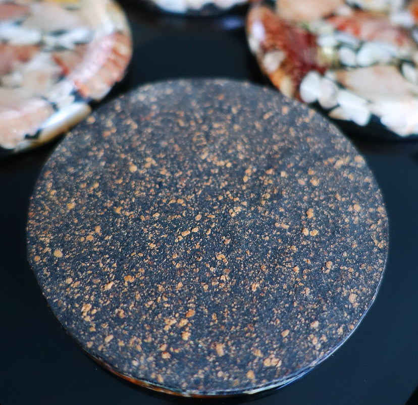 Set of six shell & lucite coasters