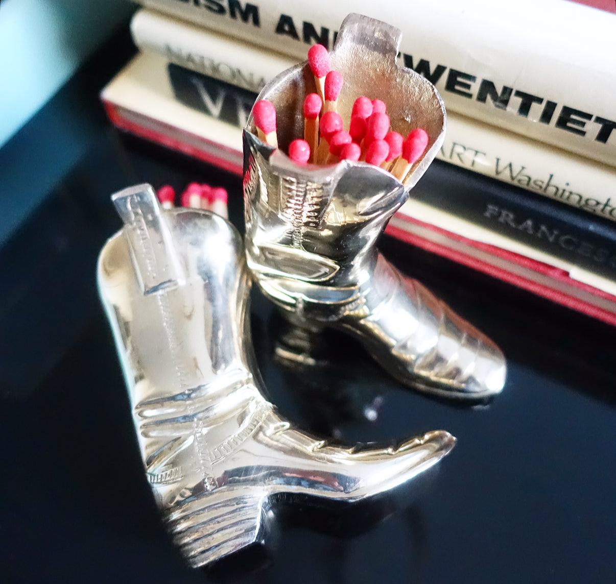 Miniature brass cowboy boots