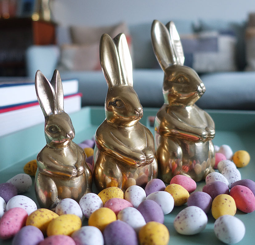 Set of three brass bunny rabbits