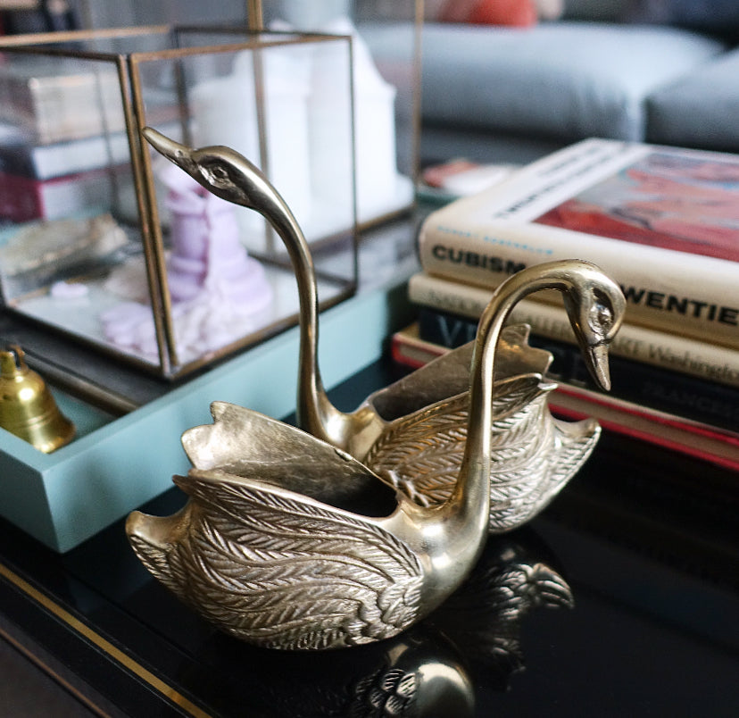 Pair of brass swan planters