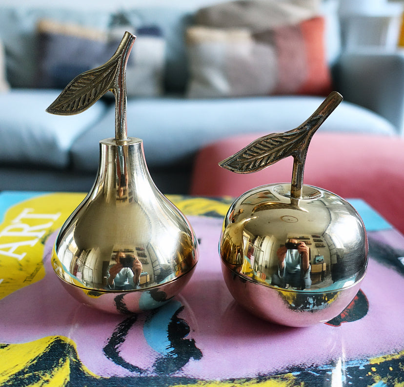 Brass apple & pear trinket pot set