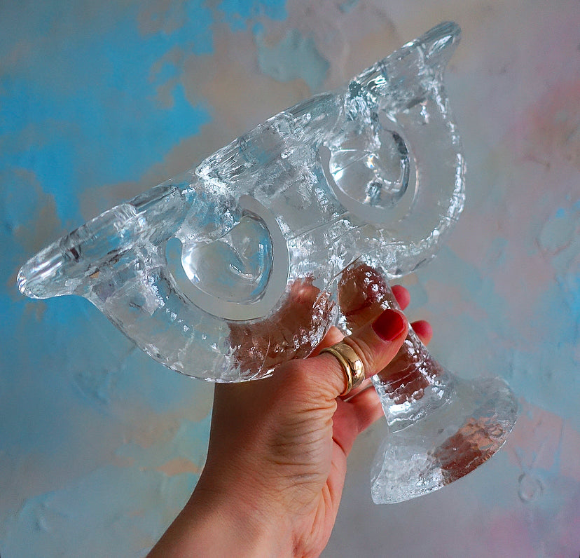 Double heart Swedish glass candelabra