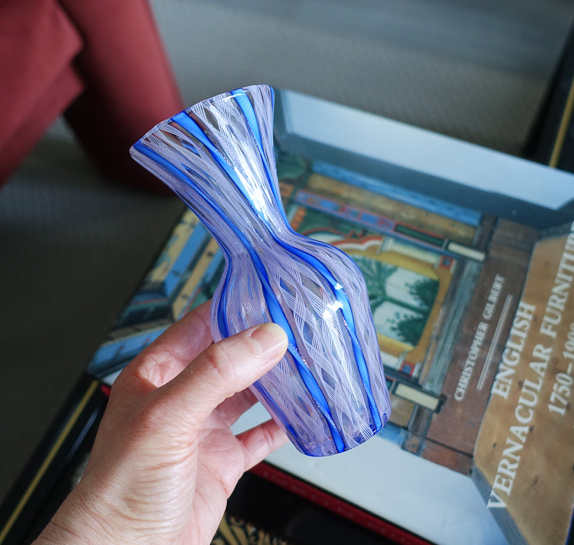Blue & pink Zanfirico Murano glass vase