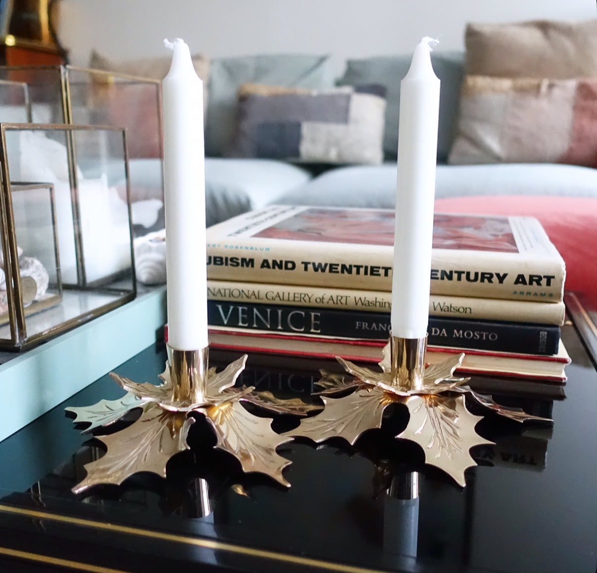Brass Holly candle holders