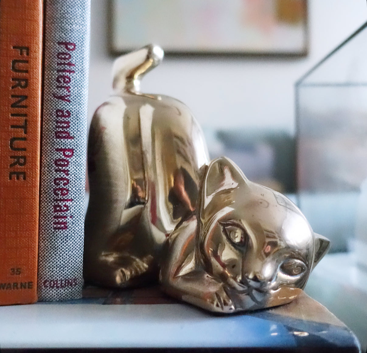Brass kitten bookends