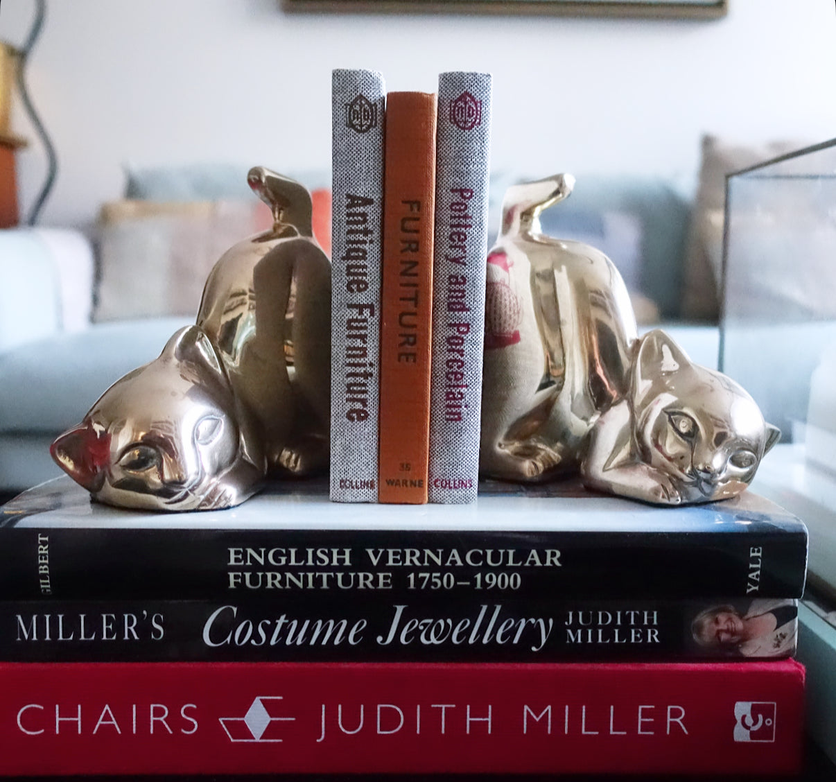 Brass kitten bookends