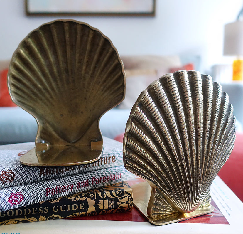 Brass scallop shell bookends