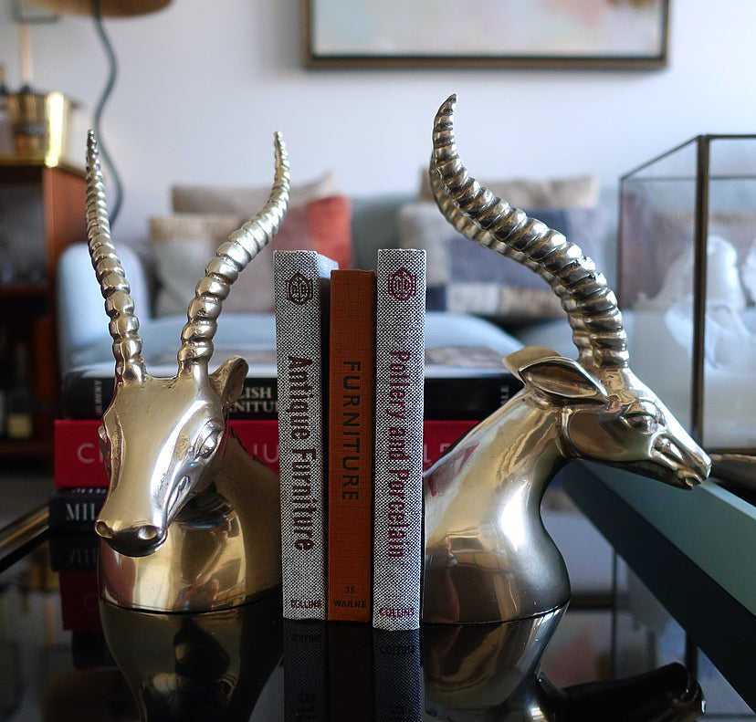 Pair of brass gazelle bookends